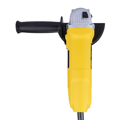 DEWALT DWE4115, 950W, 5'' (100mm) हेवी ड्युटी अँगल ग्राइंडर हेवी ड्युटी ऍप्लिकेशन्ससाठी स्पिंडल लॉक आणि स्लाईड स्विचसह इंजिनिअर केलेले, 2 वर्षांची वॉरंटी (साइड हँडल समाविष्ट)