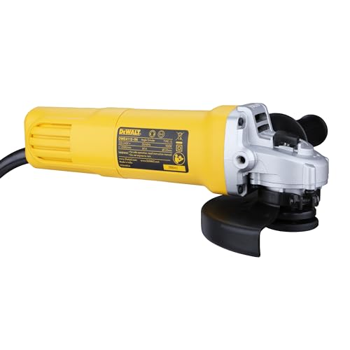 DEWALT DWE4115, 950W, 5'' (100mm) हेवी ड्युटी अँगल ग्राइंडर हेवी ड्युटी ऍप्लिकेशन्ससाठी स्पिंडल लॉक आणि स्लाईड स्विचसह इंजिनिअर केलेले, 2 वर्षांची वॉरंटी (साइड हँडल समाविष्ट)