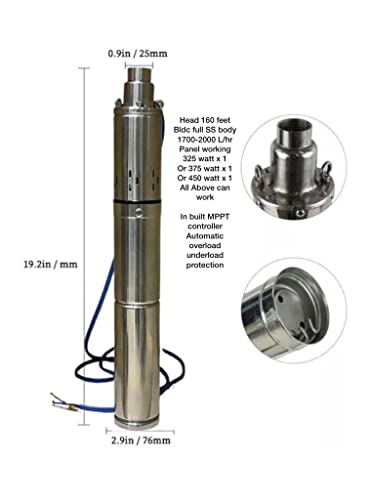 Asian Pumps & Machineries 24V Brushless Solar Submersible Deep Well Screw Pump 175 Feet 1” pipe Size for Openwell/Borewell Farm Construction Marine & Irrigation Use 15m Cable