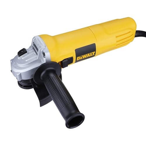 DEWALT DWE4115, 950W, 5'' (100mm) हेवी ड्युटी अँगल ग्राइंडर हेवी ड्युटी ऍप्लिकेशन्ससाठी स्पिंडल लॉक आणि स्लाईड स्विचसह इंजिनिअर केलेले, 2 वर्षांची वॉरंटी (साइड हँडल समाविष्ट)