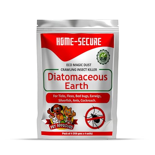 Home-Secure Diatomaceous Earth - 950 gm, Natural Insect Repellent For Organic Pest Control Against Crawling Insects, Ticks, Fleas, Bedbugs, Earwigs, Silverfish, Ants, Cockroaches (Pack of 4)
