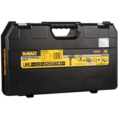 DEWALT DCH263P2 28mm 18V XR Li-ion D-हँडल SDS प्लस कॉर्डलेस रोटरी हॅमरसह ब्रशलेस मोटर w 2x5.0Ah बॅटरी समाविष्ट-परफॉर्म आणि प्रोटेक्ट शील्ड