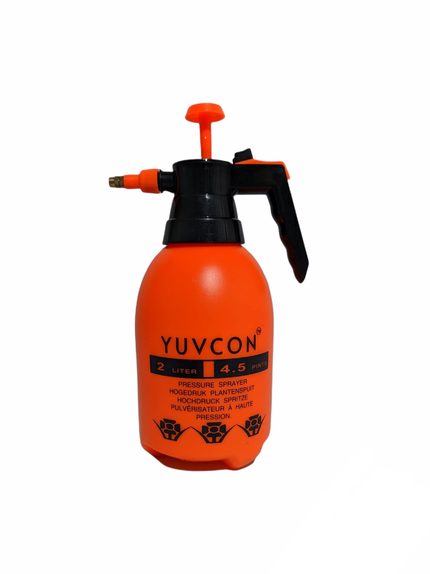 बागकामासाठी युवकॉन कॉम्प्रेशन स्प्रेअर | तणनाशके, कीटकनाशके, खते, झाडे, फुले आणि घरगुती साफसफाईसाठी स्प्रे बाटली | हातमोजे आणि वॉशर किटसह मॅन्युअल स्प्रेअर (2 लिटर ऑरेंज)