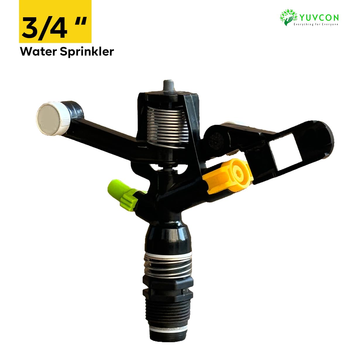 बागकाम आणि शेतीसाठी युवकॉन वॉटर स्प्रिंकलर, 3/4 इंच, 360-डिग्री फिरणारे स्प्रिंकलर, 20 फूट त्रिज्येपर्यंत पाणी वितरीत करते, बागकाम आणि शेतीसाठी प्लास्टिक स्प्रिंकलर