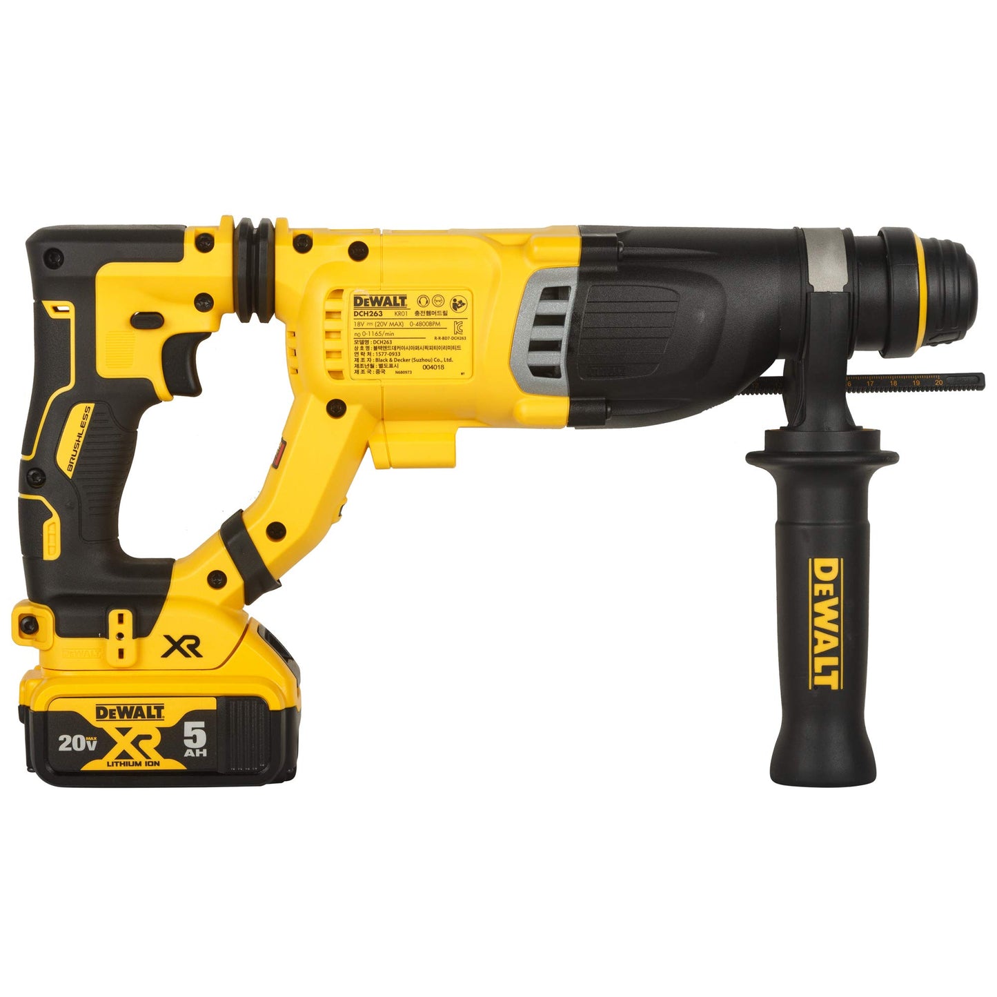 DEWALT DCH263P2 28mm 18V XR Li-ion D-हँडल SDS प्लस कॉर्डलेस रोटरी हॅमरसह ब्रशलेस मोटर w 2x5.0Ah बॅटरी समाविष्ट-परफॉर्म आणि प्रोटेक्ट शील्ड