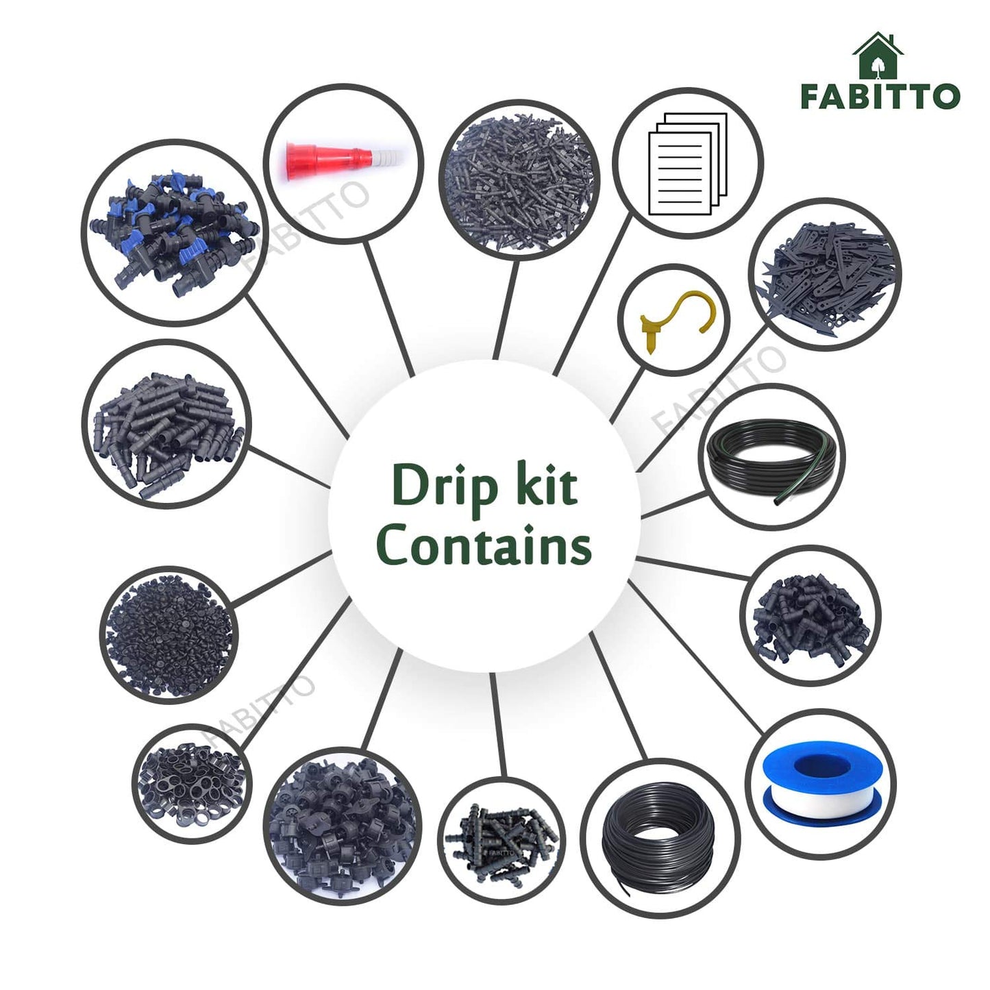 FABITTO™ ड्रिप सिंचाई किट होम गार्डन के लिए 50 पौधों के लिए स्वचालित पानी प्रणाली।