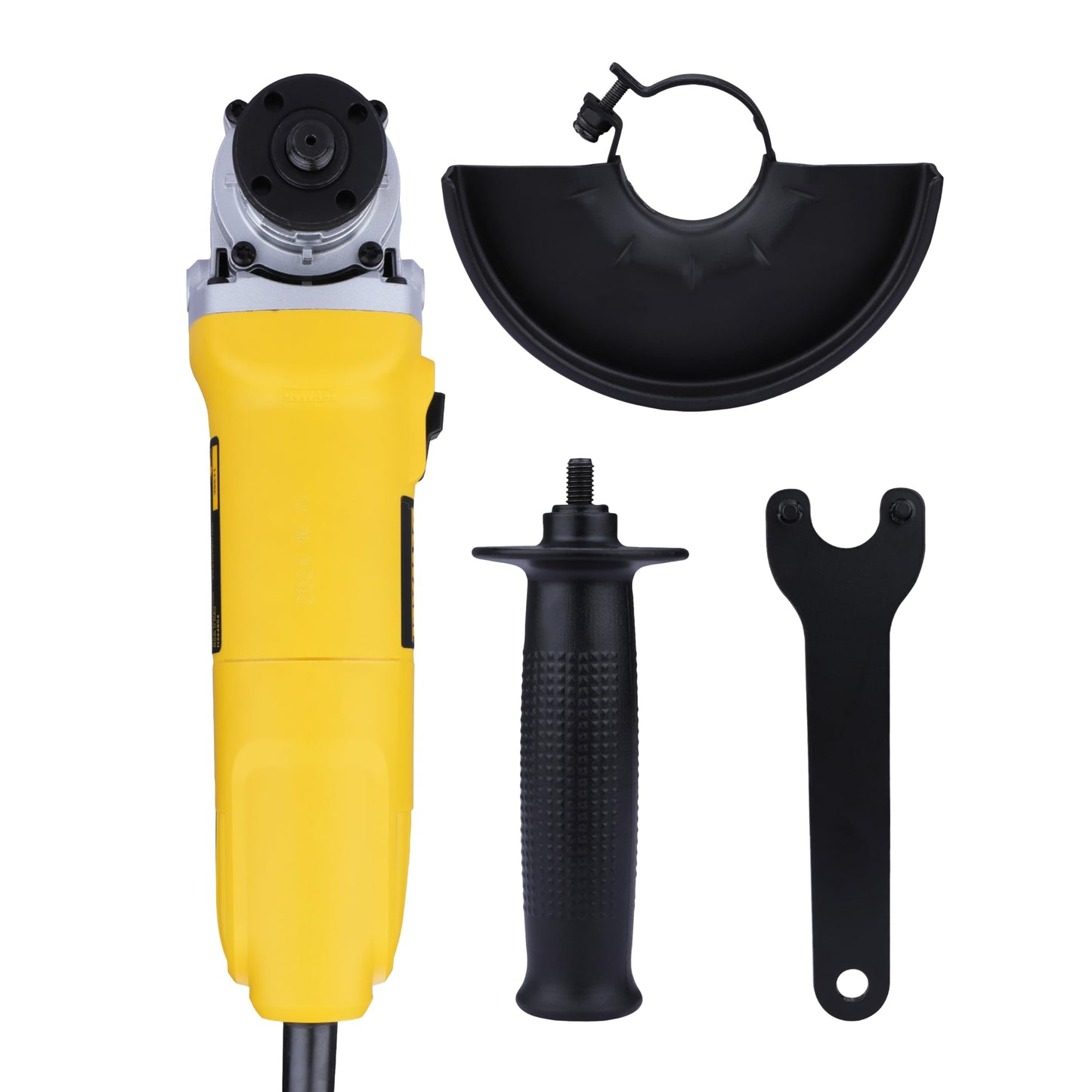 DEWALT DWE4115, 950W, 5'' (100mm) हेवी ड्युटी अँगल ग्राइंडर हेवी ड्युटी ऍप्लिकेशन्ससाठी स्पिंडल लॉक आणि स्लाईड स्विचसह इंजिनिअर केलेले, 2 वर्षांची वॉरंटी (साइड हँडल समाविष्ट)