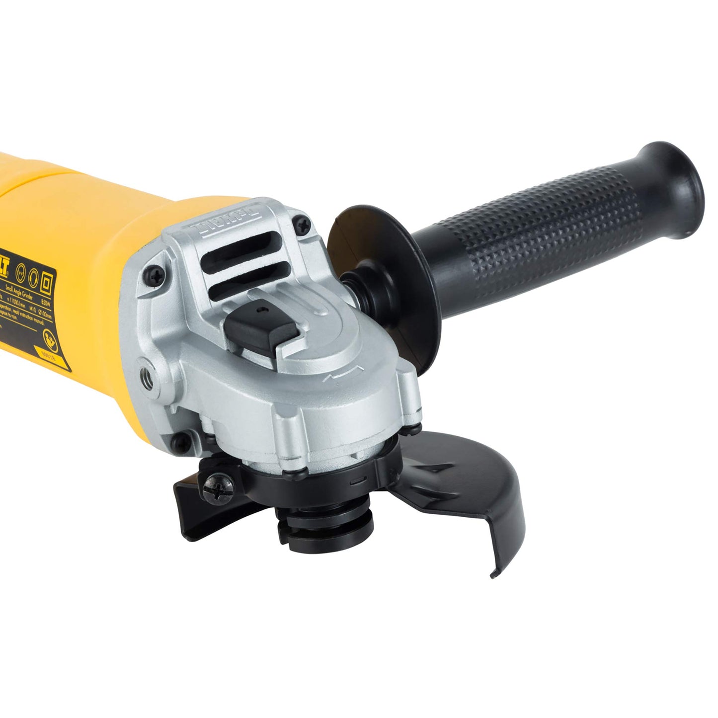 DEWALT DW801-IN, 850W, 4'' (100mm) हेवी ड्युटी अँगल ग्राइंडर हेवी ड्युटी ऍप्लिकेशन्ससाठी स्पिंडल लॉक आणि टॉगल स्विचसह इंजिनिअर केलेले आहे, 2 वर्षांची वॉरंटी (साइड हँडल समाविष्ट)