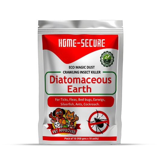 Home-Secure Diatomaceous Earth - 950 gm, Natural Insect Repellent For Organic Pest Control Against Crawling Insects, Ticks, Fleas, Bedbugs, Earwigs, Silverfish, Ants, Cockroaches (Pack of 10)