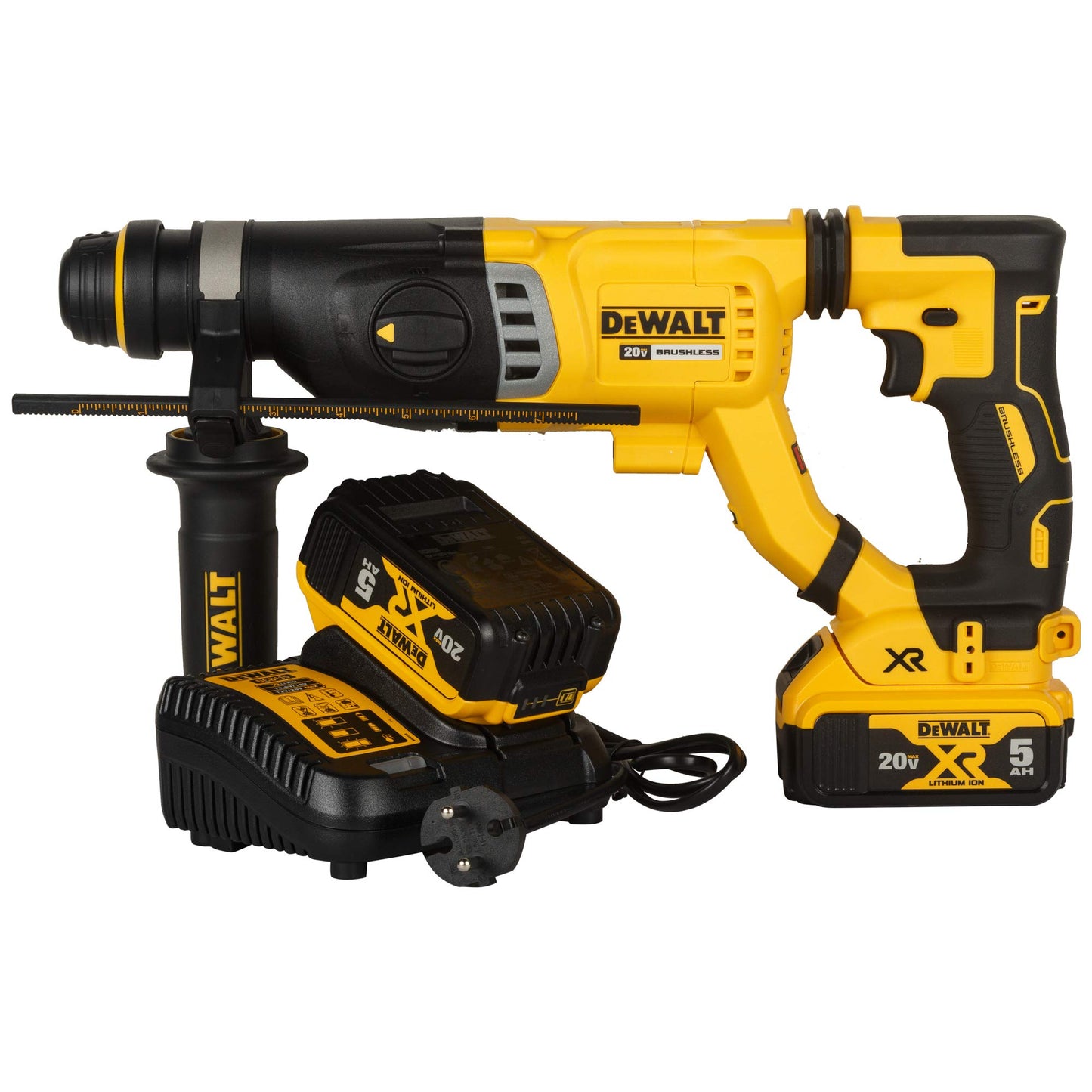 DEWALT DCH263P2 28mm 18V XR Li-ion D-हँडल SDS प्लस कॉर्डलेस रोटरी हॅमरसह ब्रशलेस मोटर w 2x5.0Ah बॅटरी समाविष्ट-परफॉर्म आणि प्रोटेक्ट शील्ड
