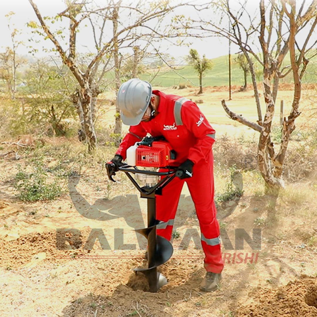 Balwaan BE-63 Earth Auger 63 cc Powerful Heavy Duty Engine with Planter Suitable for Digging Holes Plantation & Fencing Purpose (12 Inch Single Sprial Planter)