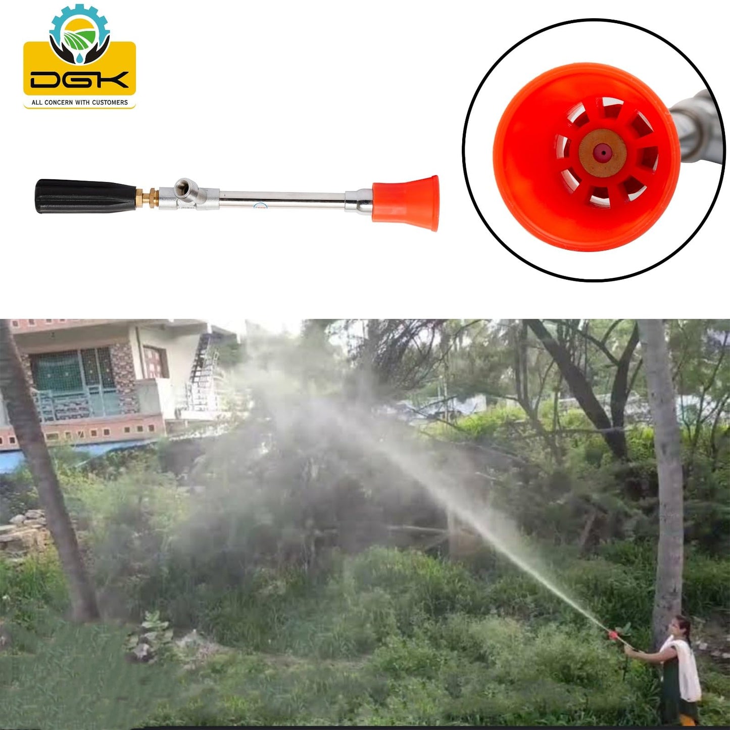 DGK® प्रीमियम 1-फूट 300mm सिरेमिक-टिप इटालियन-शैली स्प्रे गन | हेवी-ड्यूटी बूम फ्लो कॅप गन | HTP पंप आणि पॉवर स्प्रेअरशी सुसंगत