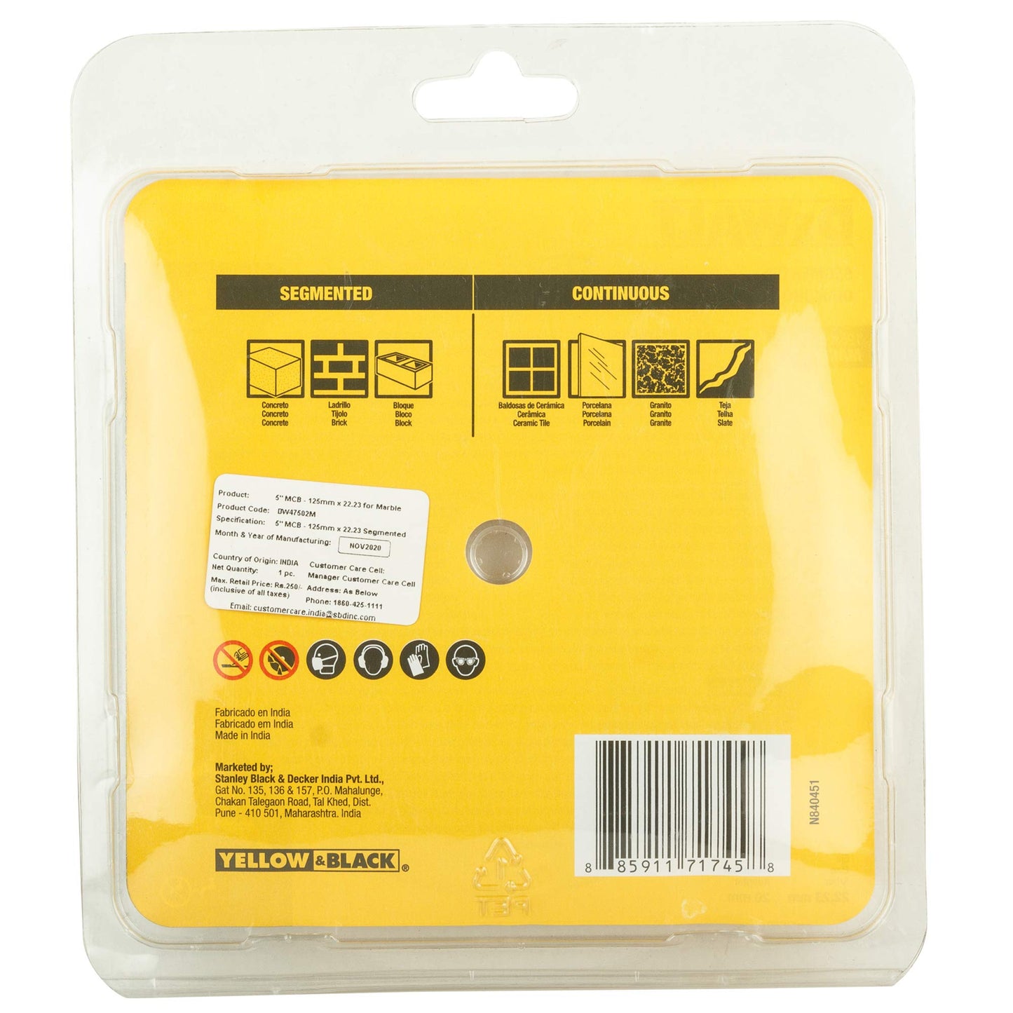 DEWALT DW47502M-IN 5" 125 मिमी मार्बल कटिंग ब्लेड्स (काळा आणि पिवळा)