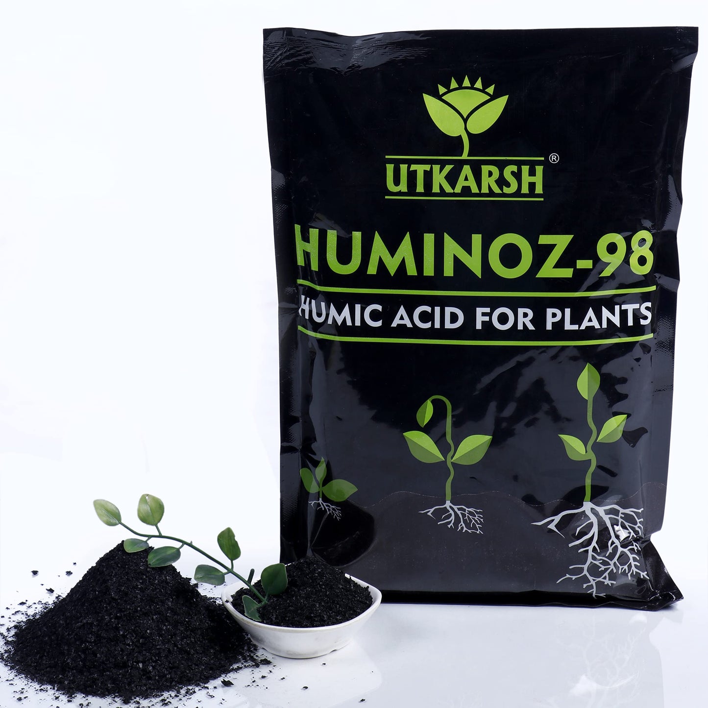 UTKARSH Huminoz-98 Humic Acid (98%) for Plant | Plant Fertilizer for Potted Plants | Plant Growth Enhancer, Soil Conditioner, Improves Plant Root System | (Set of 5 of 900 gm; 4.5 Kg)