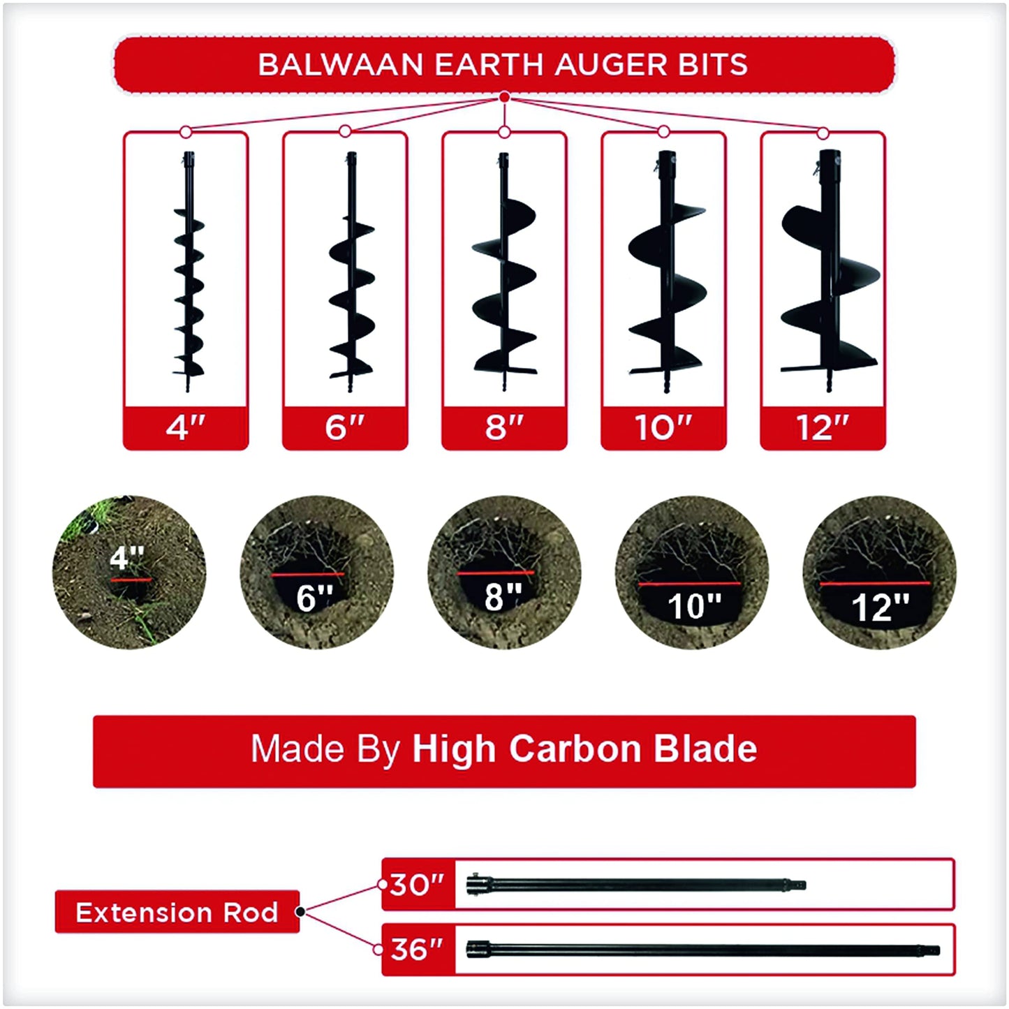 Balwaan BE-63 Earth Auger with 8 & 12 inch
