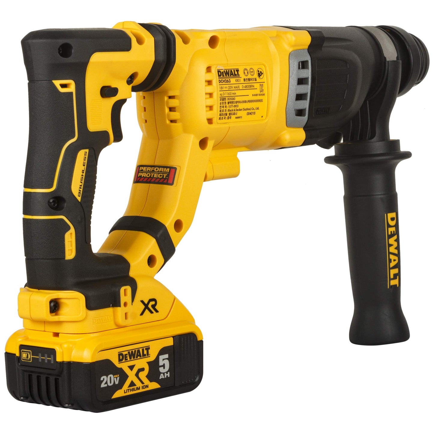 DEWALT DCH263P2 28mm 18V XR Li-ion D-हँडल SDS प्लस कॉर्डलेस रोटरी हॅमरसह ब्रशलेस मोटर w 2x5.0Ah बॅटरी समाविष्ट-परफॉर्म आणि प्रोटेक्ट शील्ड