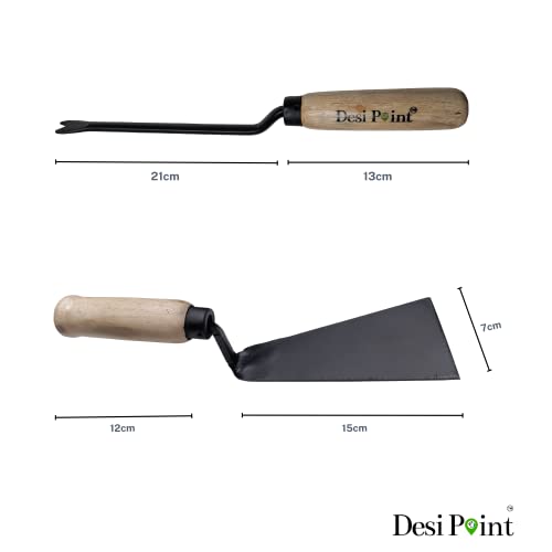 Desi Point Handmade Weeder and Khurpi/Khurpa for Gardening - Soil Digger Hand Tool/Hand Weeder (Set of 2 Tools)