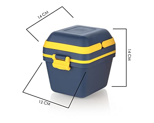 Tosaa Plastic Dieting Airtight Lunch/Tiffin Box Set 3 Compartment Tiffin with Handle & Push Lock for Travelling, School Kids & Office Exclusive,Blue (14 x 12 x 14 cm)