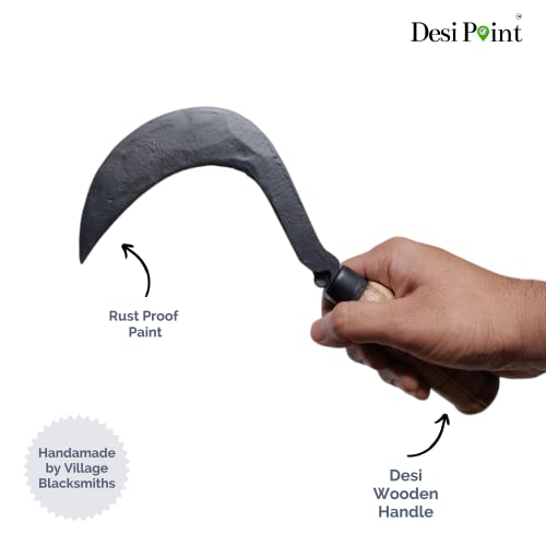 Desi Point Handmade Crop Cutting Curved Saw | Khurpi (Wooden Handle), for Grass and Weed Removing - Gardening and Agriculture Purpose