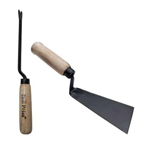 Desi Point Handmade Weeder and Khurpi/Khurpa for Gardening - Soil Digger Hand Tool/Hand Weeder (Set of 2 Tools)