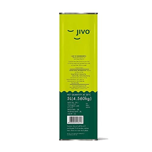 Jivo Pomace Cooking Olive Oil 5 Litre Tin | Recommendable for Roasting, Frying, Baking All type of Cuisines| Healthy Cooking Oil for Daily use (Pack of 1)