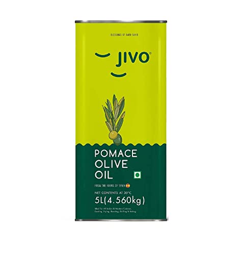 Jivo Pomace Cooking Olive Oil 5 Litre Tin | Recommendable for Roasting, Frying, Baking All type of Cuisines| Healthy Cooking Oil for Daily use (Pack of 1)
