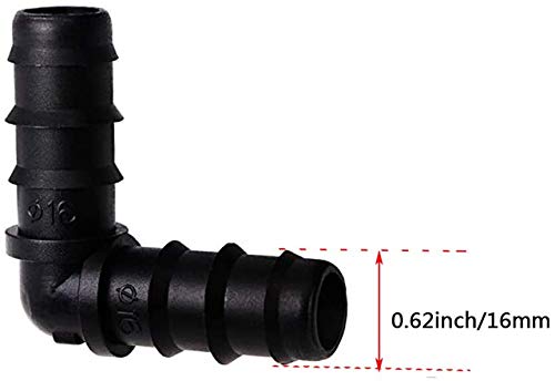 Pinolex® Irrigation Accessories Fittings Elbow Corner 90 for 1/2 Online Lateral Drip Tubing Barbed Connectors 16mm .520 ID and Compatible or Sprinkler Systems (Pack of 50)