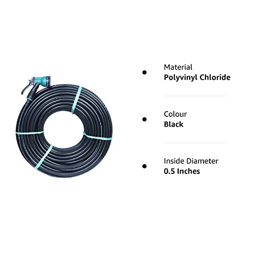 ANNA AGRO (Size : 1/2 (0.5) Inch, Length: 5 Meters, Black) 3 Layered Heavy Duty Braided Water Hose Pipe for Watering with Spray Gun Easy to Connect, Garden, Car Wash, Floor Clean, Pet Bath, Yard.