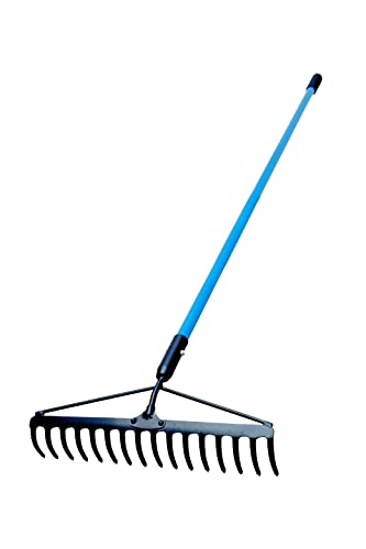 Leaf Rake for Gardening - 15 in Wide Small Garden Rake for Leaves,16 Tines Metal Shrub Rake,55 in Fix Handle -Yard Rake for Grass,Mulch - Rakes for Lawns Heavy Duty - Portable for Camping