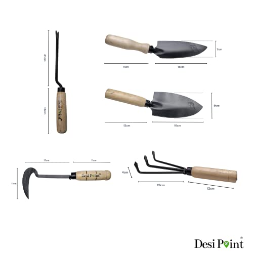Desi Point Handmade Gardening Tools Set - Khurpi, Small Trowel, Big Trowel, Hand Weeder and Three Teeth Cultivator (Khurpi + 4 Tools)