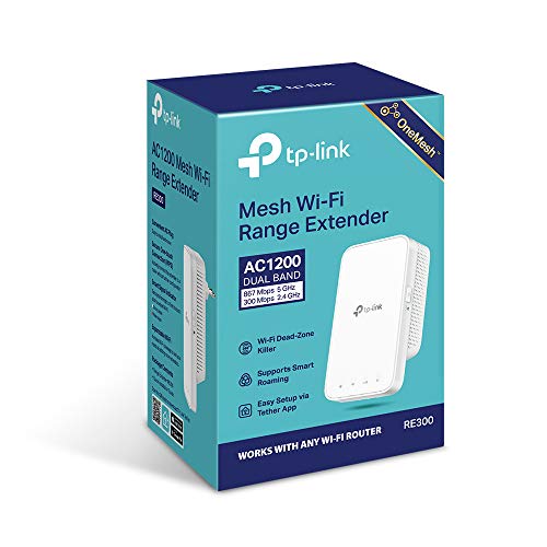 TP-Link RE300 AC1200 Mesh Wi-Fi Range Extender/WiFi Booster/Wireless Repeater (Up to 1200 Mbps), Intelligent Signal Light, Power Schedule, LED Control, Dual_Band, White
