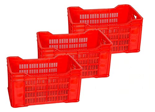 Nilkamal Plastic Rectangular Multipurpose/Vegetable/Fruit/Fish Crate (542 x 360 x 300 mm, Random Colour) Pack of 3