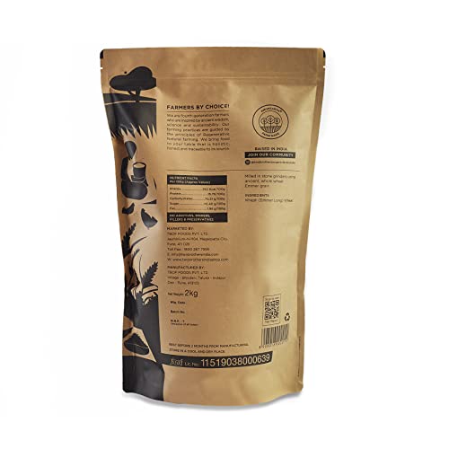 Two Brothers Organic Farms - Khapli Wheat Flour (2 kg) | High Dietary Fiber for Easy Digestion | Stoneground Emmer Atta