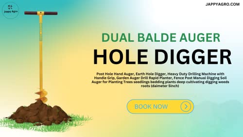 Jappy Agro Post Hole Digger - Earth Garden Auger Drill Non-Slip Handle, Spiral Drill Planter Bit for Planting Trees, Seedlings, Bedding Plants, Deep Cultivating, Digging Weeds Roots(Wooden Handle