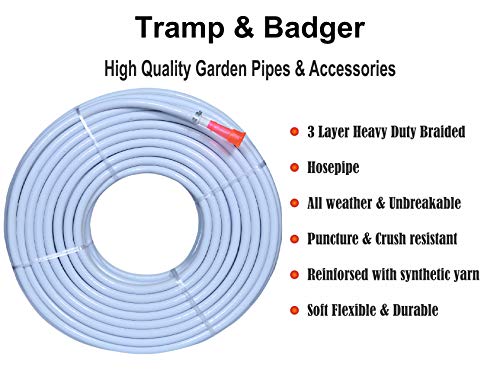 Tramp & Badger (Size : 1/2 (0.5) Inch, Length: 20 Meters, White) Heavy Duty Water Hose Pipe, Light Weight Easy to Connect For Garden, Car Wash, Floor Clean, Pet Bath, Park & Yard.