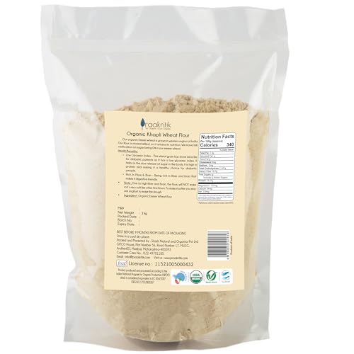 Praakritik Organic Khapli Wheat Atta 3 Kg (Pack of 1) | Emmer Wheat Flour | High Fiber, Low Gluten & Diabetes-Friendly | Ancient Grain | Easy Digestion