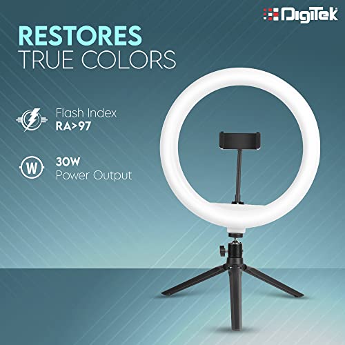 DIGITEK® (DRL-14C) प्रोफेशनल (31cm) यूट्यूब, फोटो-शूट, व्हिडिओ शूट, लाइव्ह स्ट्रीम, मेकअप, व्लॉगिंग आणि अधिकसाठी ट्रायपॉड स्टँड आणि मिनी ट्रायपॉडसह ड्युअल टेम्परेचर एलईडी रिंग लाइट