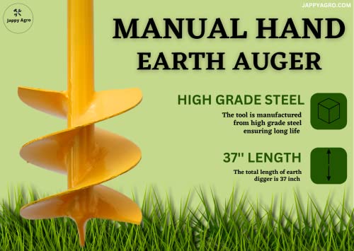 Jappy Agro Post Hole Digger - Earth Garden Auger Drill Non-Slip Handle, Spiral Drill Planter Bit for Planting Trees, Seedlings, Bedding Plants, Deep Cultivating, Digging Weeds Roots(Wooden Handle