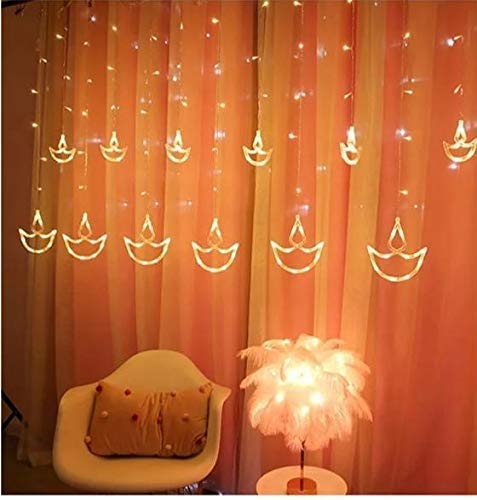 Quace 12 Diyas Window Curtain Lights with 8 Flashing Modes Decoration for Christmas, Wedding, Party, Home, Patio Lawn, Warm White (6+6 Diyas)…