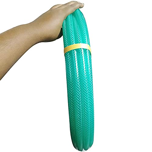 Cloud Moon Heavy Duty Highly Durable PVC Green Braided Water Hose Pipe with 8 Pattern Nozzle Sprayer & 3 clamps(1/2 Inch) (5 Meters)