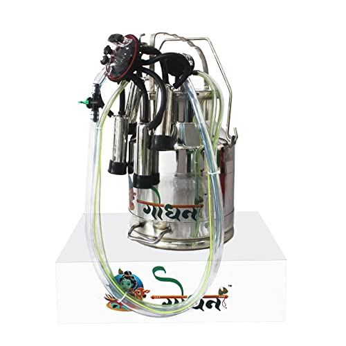 गाय के लिए GODHAN स्टेनलेस स्टील मिल्किंग मशीन (4 से 5 गाय) 1 पीस GS-120 सिल्वर रंग