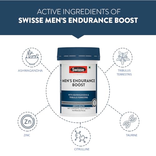 Swisse Men’s Endurance Boost with Ashwagandha, Gokshura & Taurine for Performance Boost - Manufactured in Australia, Globally Proven Formula to Improve Strength & Performance (30 Tabs)