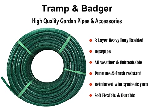 Tramp & Badger (Size : 1/2 (0.5) Inch, Length: 30 Meters, Green) Heavy Duty Braided Water Hose Pipe, Light Weight Easy to Connect For Garden, Car Wash, Floor Clean, Pet Bath, Park & Yard. .