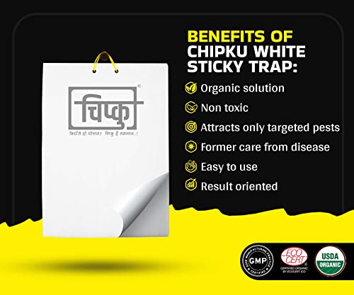 Chipku- बगीचे और खेत में छोटे कीड़ों के लिए सफेद स्टिकी ट्रैप, ब्लैक थ्रिप्स / फ्लाई ट्रैप / इन्सेक्ट कैचर / कीड़ों के लिए स्टिकी पैड, व्हाइटफ़्लाइज़, थ्रिप्स 25 का पैक