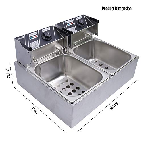 iBELL DF620P डीप फ्रायर इलेक्ट्रिक 12 लीटर स्टेनलेस स्टील 2500W, डबल टैंक/बास्केट, परिवर्तनशील तापमान नियंत्रण, सिल्वर