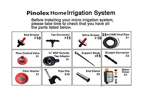 Pinolex Premium Drip Irrigation Gardeners Micro Drip Kit for Plants up to 20 Pots with Water Timer Electronic Digital Controller Fully Automatic Adapters Batteries Included Child Lock Feature
