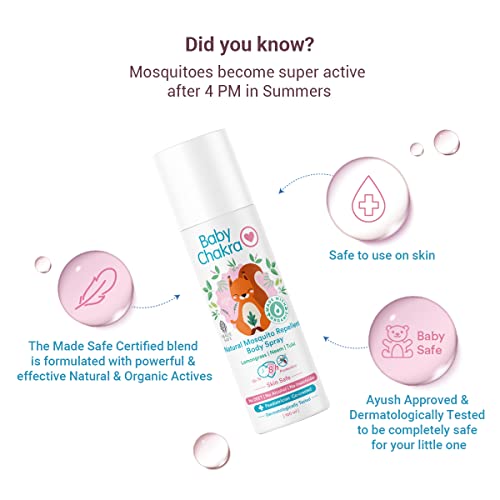 BabyChakra Mosquito Repellent Spray for Babies & Kids Up To 8 Hours Protection, 100% Natural Ingredients Dermatologically Tested, Protects from Dengue Malaria Chikungunya (100ml)