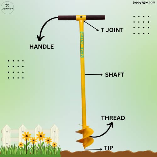 Jappy Agro Post Hole Digger - Earth Garden Auger Drill Non-Slip Handle, Spiral Drill Planter Bit for Planting Trees, Seedlings, Bedding Plants, Deep Cultivating, Digging Weeds Roots(Wooden Handle