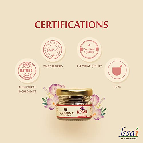 UPAKARMA Pure, Natural and Finest Grade Kashmiri Kesar/Saffron Threads 1 Gram- Pack of 1
