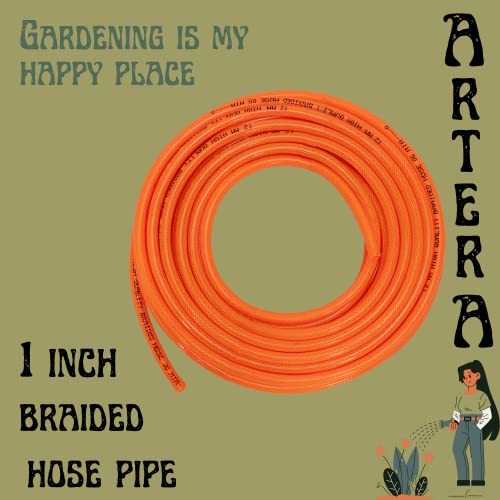 ARTERA™ गार्डन हेवी-ड्यूटी ब्रेडेड होज पाईप 3 क्लॅम्पसह होम गार्डनला पाणी, कार धुणे, मजला साफ करणे आणि पाळीव प्राणी आंघोळ करणे, ऑरेंज (1 इंच नळी पाईप, 30 मीटर)